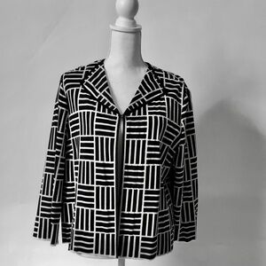 ST. JOHN Black & White Knit Geometric Jacket Cardigan Blazer